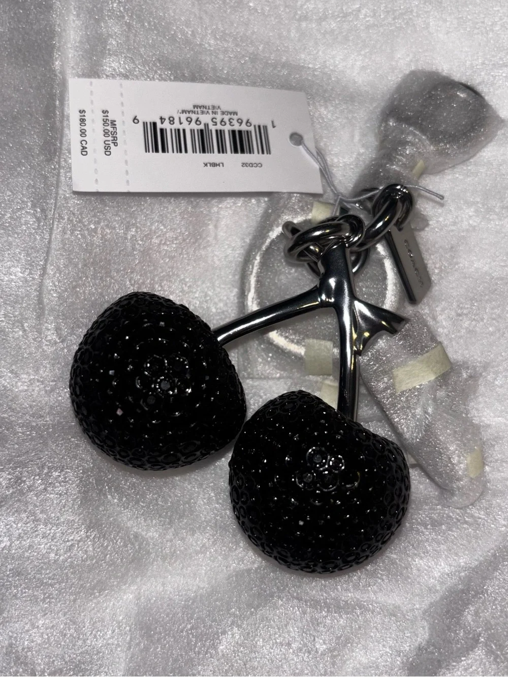 Coach Cherry KeyFob Black Silver New